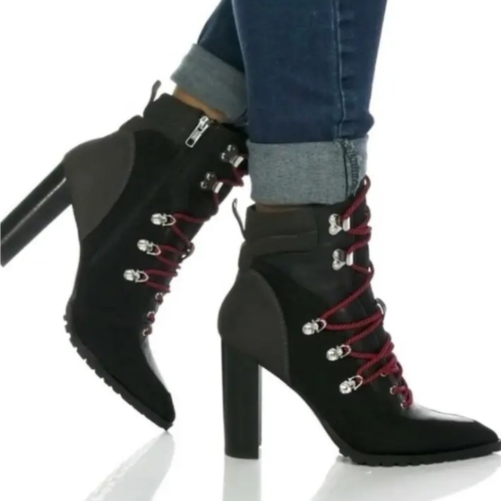 New Steve Madden Karey Black Multi Lightweight Lace Up Mid Heel Booties Sz 11M